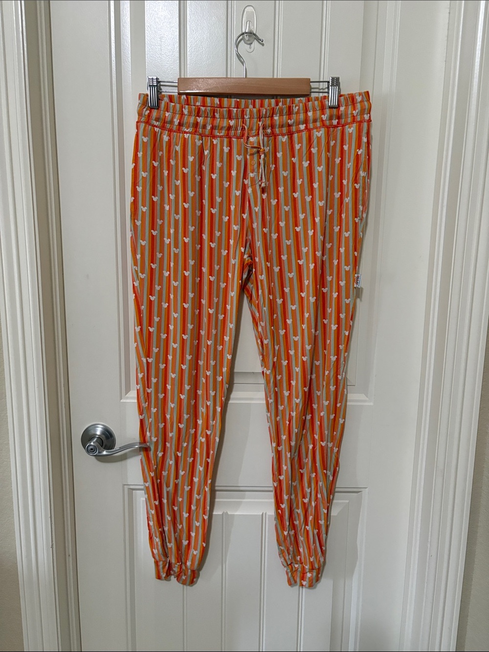 Disney Mickey Mouse Bamboo BlissWomen's Orange Striped Drawstring Pajama Pants